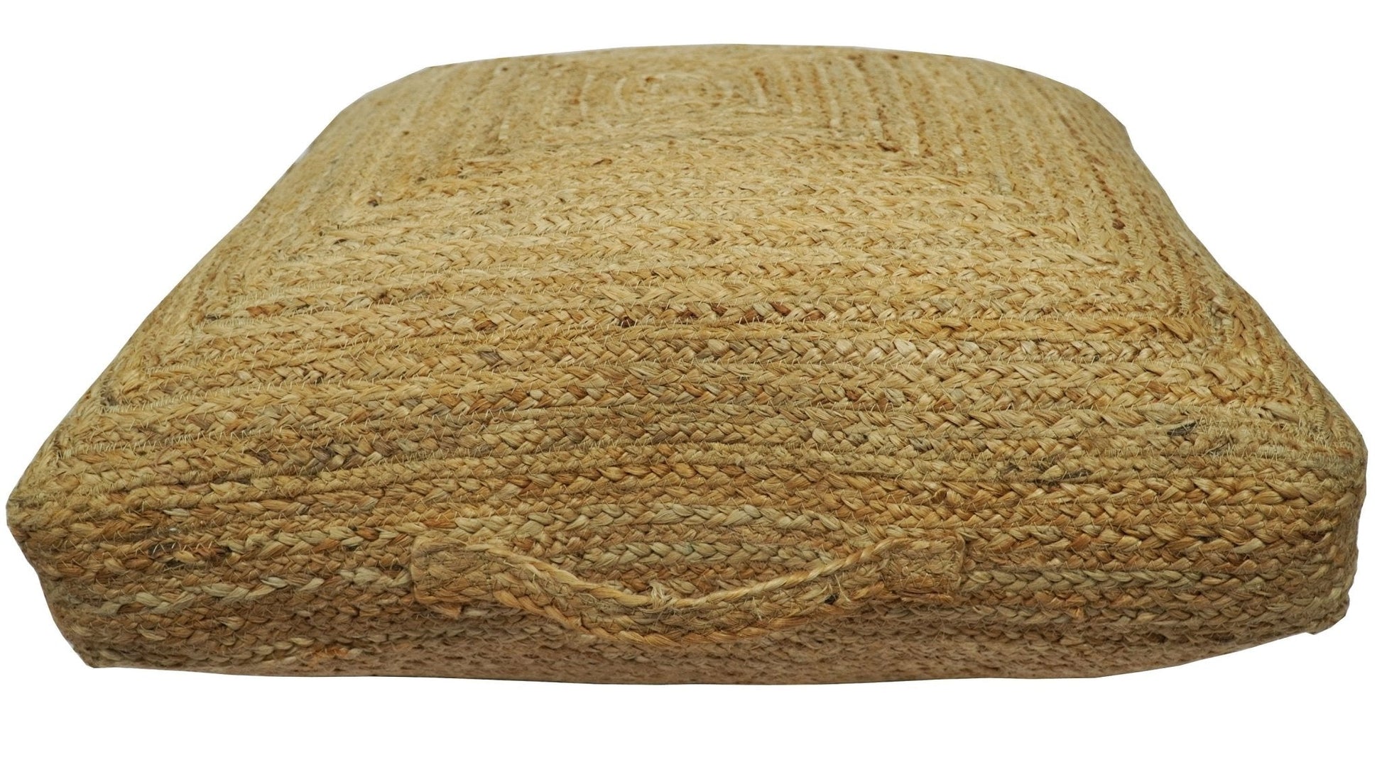 Modern Style Hand Braided Gold Jute Square Pouf - - Pouf