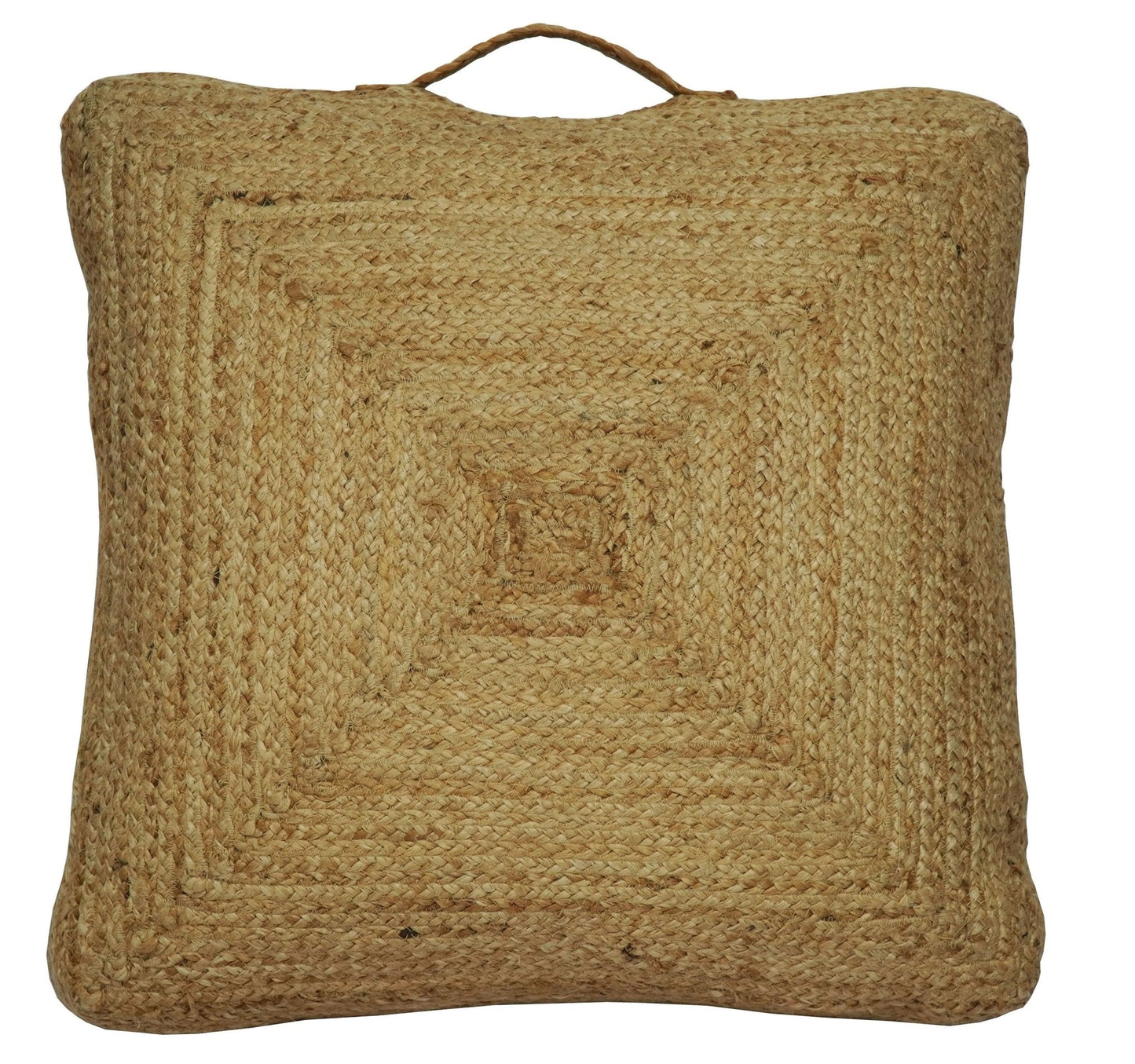 Modern Style Hand Braided Gold Jute Square Pouf - - Pouf