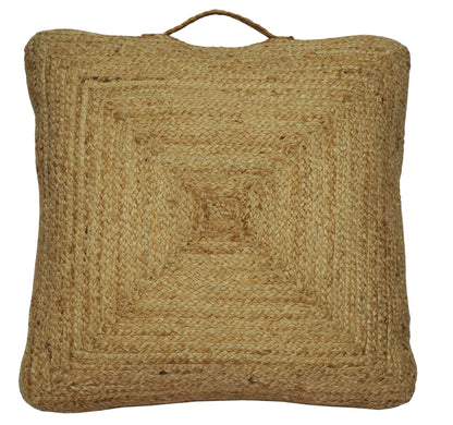 Modern Style Hand Braided Gold Jute Square Pouf - - Pouf