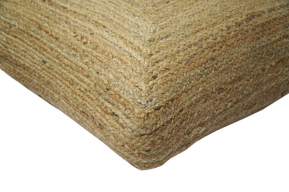 Modern Style Hand Braided Gold Jute Square Pouf - - Pouf