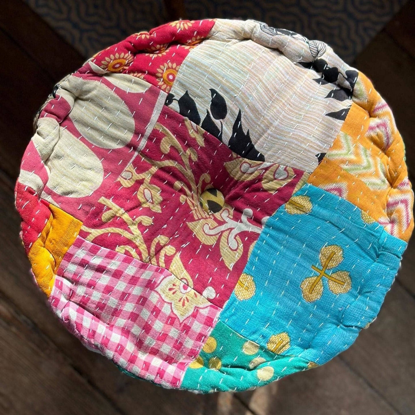 Hand Embroidered Floor Pouf - - Home Decor