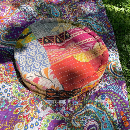 Hand Embroidered Floor Pouf - - Home Decor