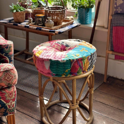Hand Embroidered Floor Pouf - - Home Decor