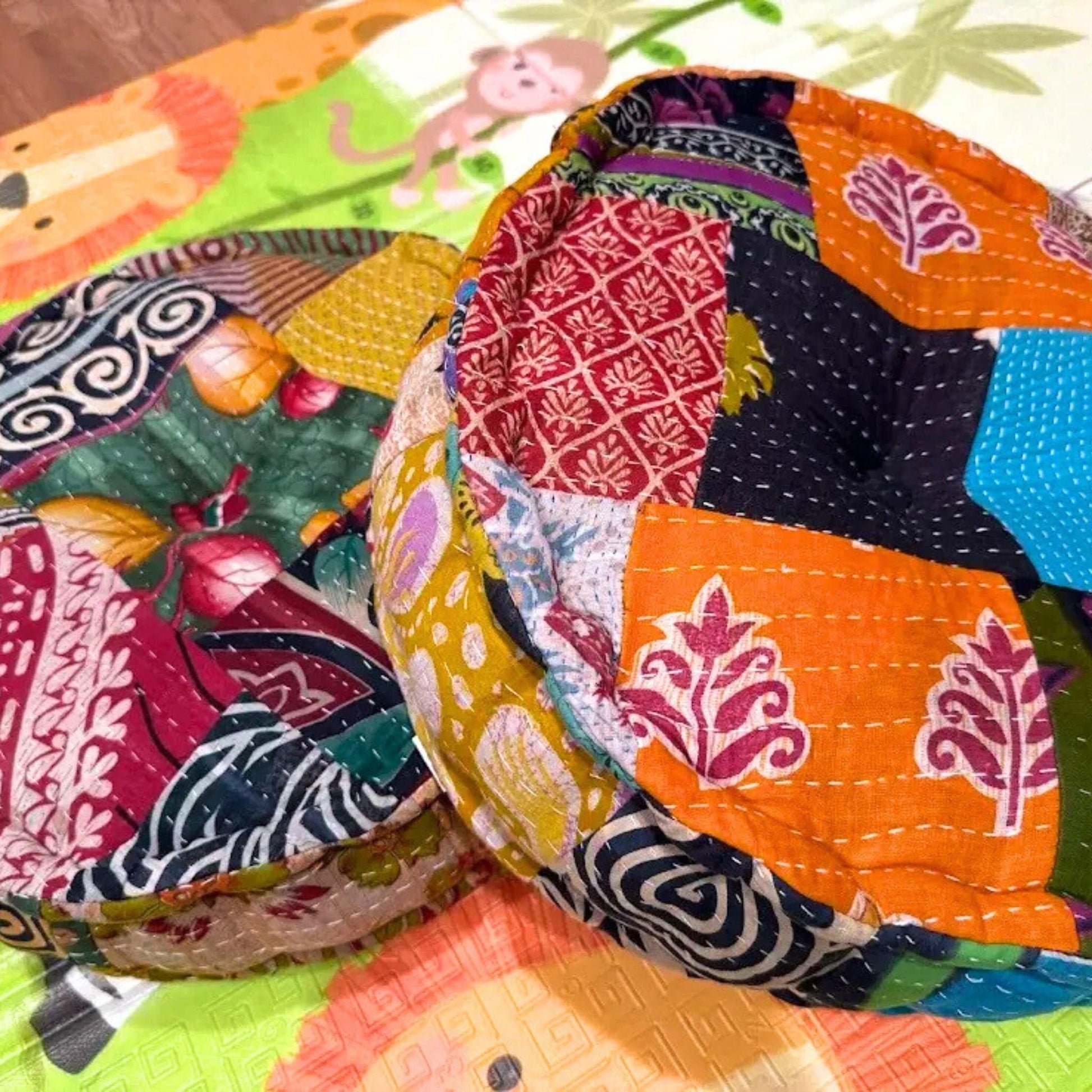 Hand Embroidered Floor Pouf - - Home Decor