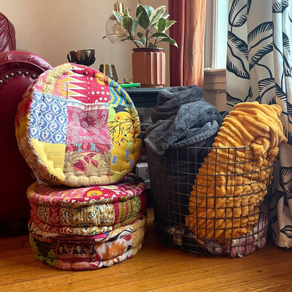Hand Embroidered Floor Pouf - - Home Decor