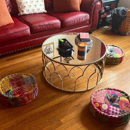 Hand Embroidered Floor Pouf - - Home Decor