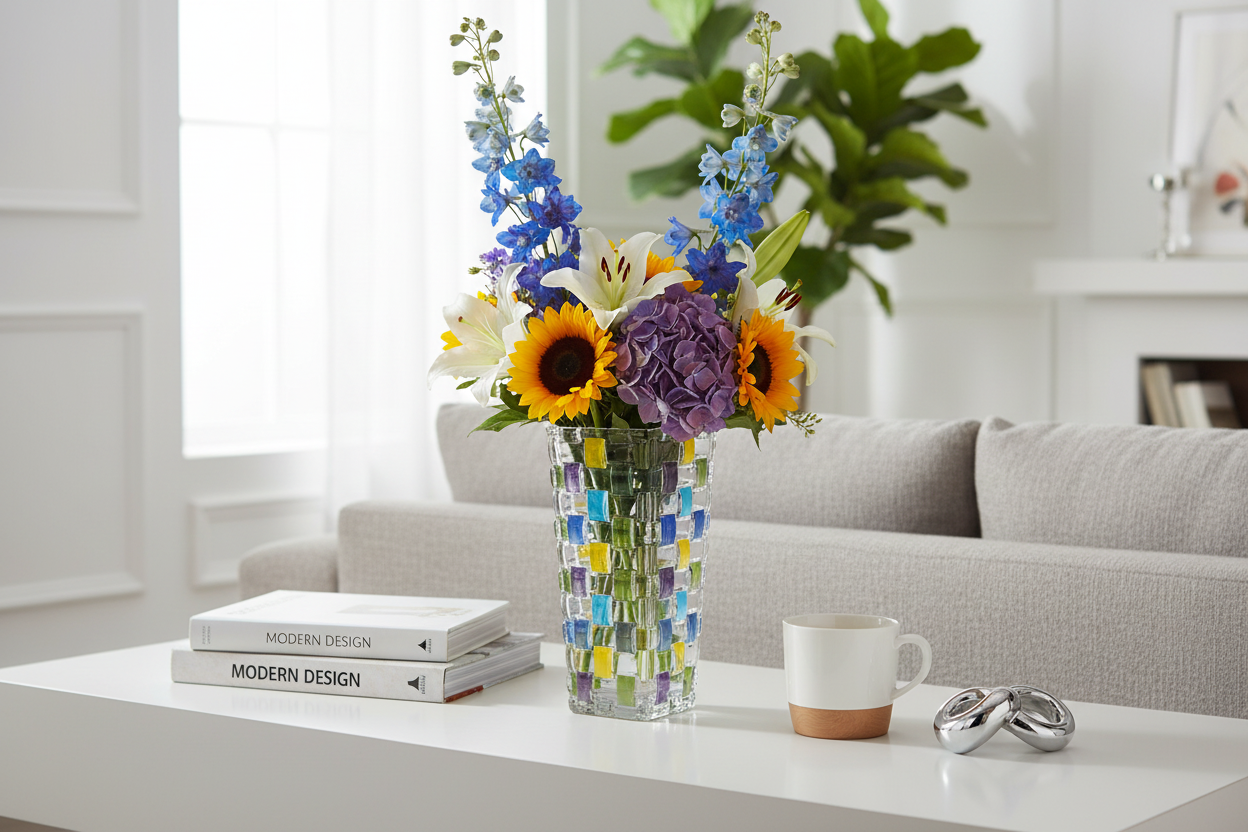 Hand Painted Blue Woven Glass Vase - - vase