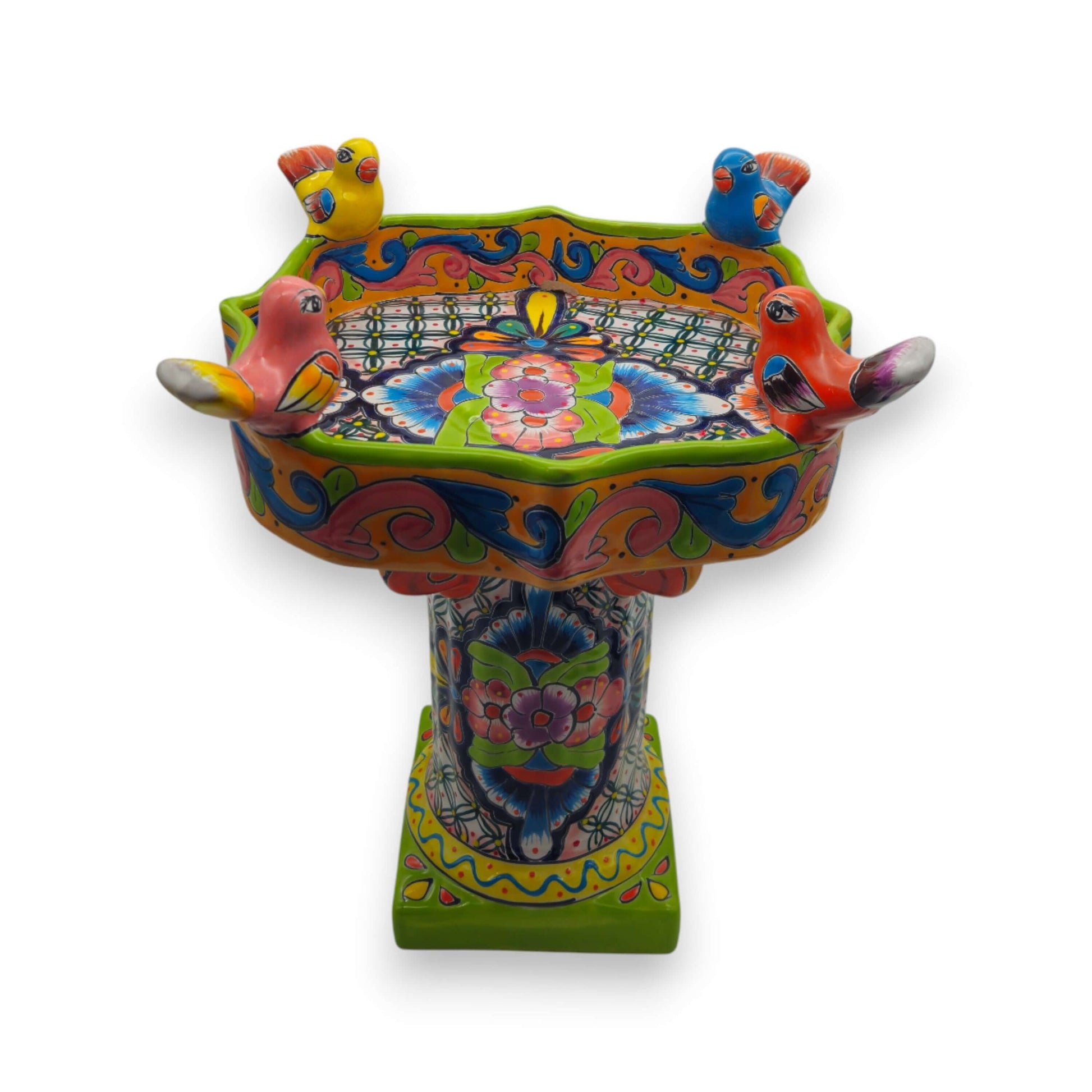 Colorful Talavera Bird Bath | Hand-Painted Ceramic Garden Art- The Talavera Hub- {{Product type}}