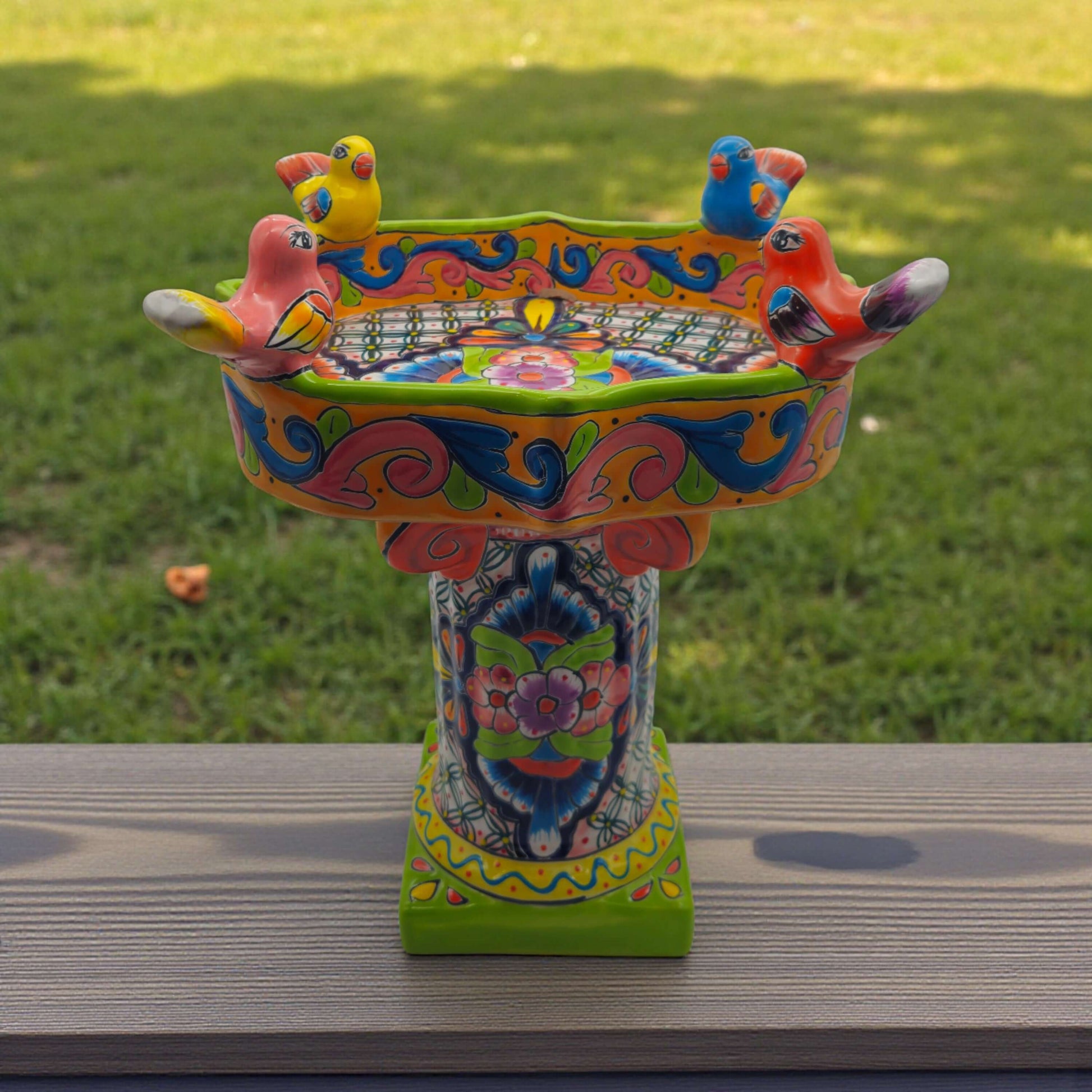 Colorful Talavera Bird Bath | Hand-Painted Ceramic Garden Art- The Talavera Hub- {{Product type}}