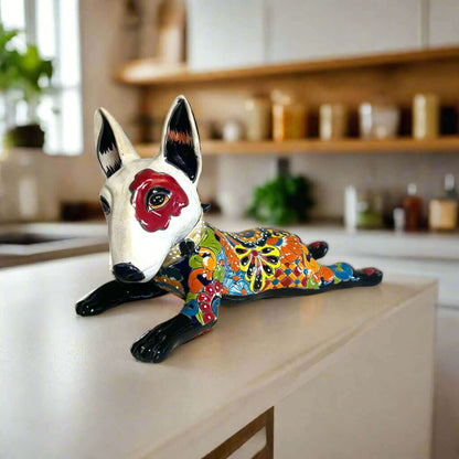 Talavera Bull Terrier Statue Hand-Painted Colorful Dog Sculpture - - Talavera Statue