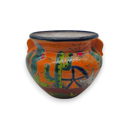 Talavera Cactus Planter Hand-Painted Desert Pot - - Talavera Planter