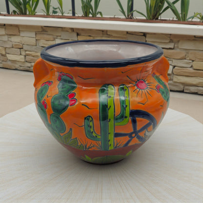 Talavera Cactus Planter Hand-Painted Desert Pot - - Talavera Planter