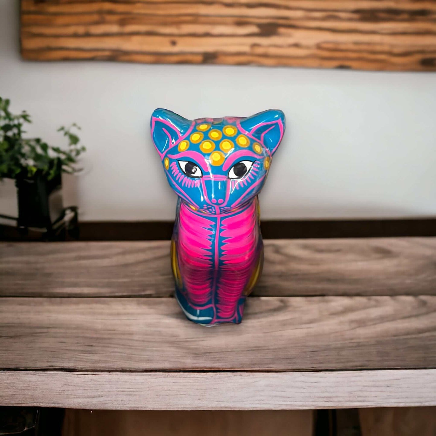 Talavera Cat Piggy Bank Hand-Painted Mexican Ceramic Coin Holder - - Guerrero Piggy Bank