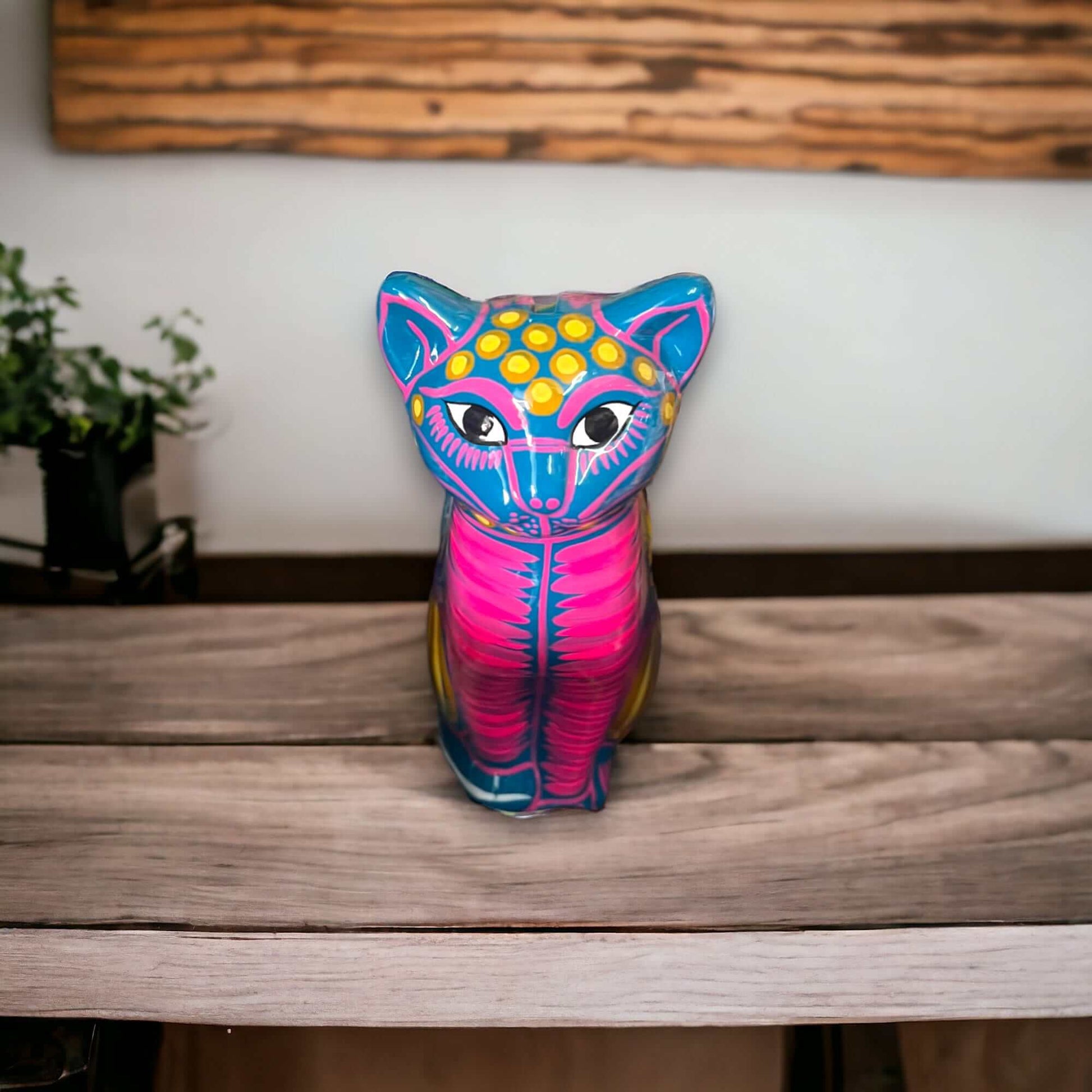 Talavera Cat Piggy Bank Hand-Painted Mexican Ceramic Coin Holder - - Guerrero Piggy Bank