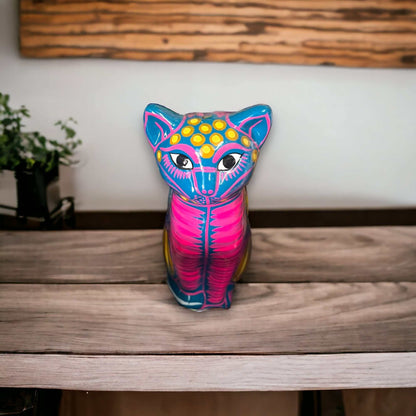 Talavera Cat Piggy Bank Hand-Painted Mexican Ceramic Coin Holder - - Guerrero Piggy Bank