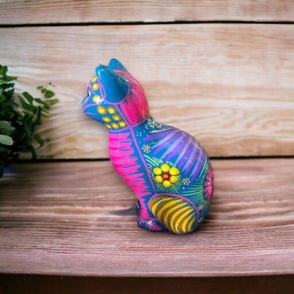 Talavera Cat Piggy Bank Hand-Painted Mexican Ceramic Coin Holder - - Guerrero Piggy Bank