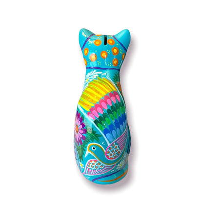 Talavera Cat Piggy Bank Hand-Painted Mexican Ceramic Coin Holder - - Guerrero Piggy Bank