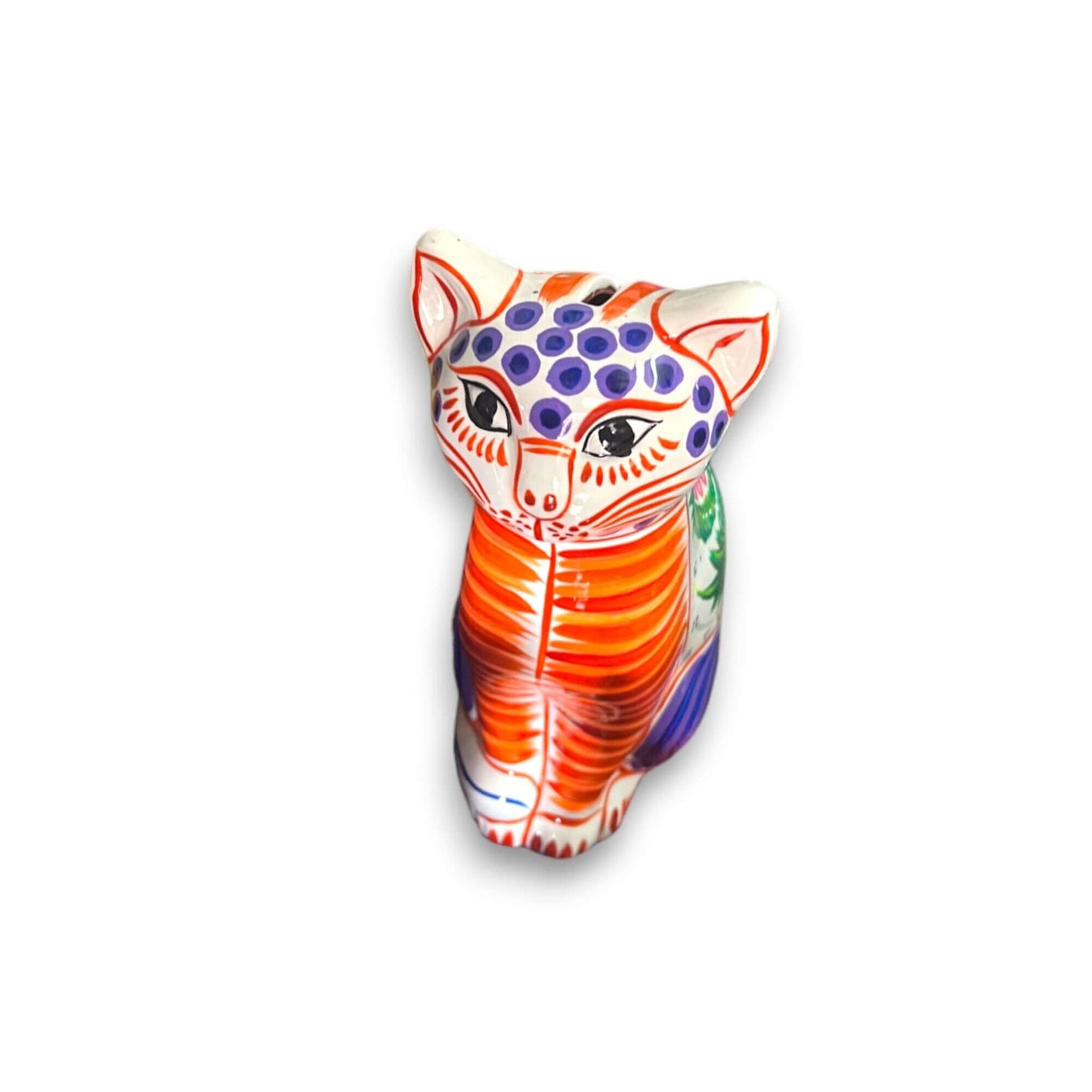Talavera Cat Piggy Bank Hand-Painted Mexican Ceramic Coin Holder - - Guerrero Piggy Bank