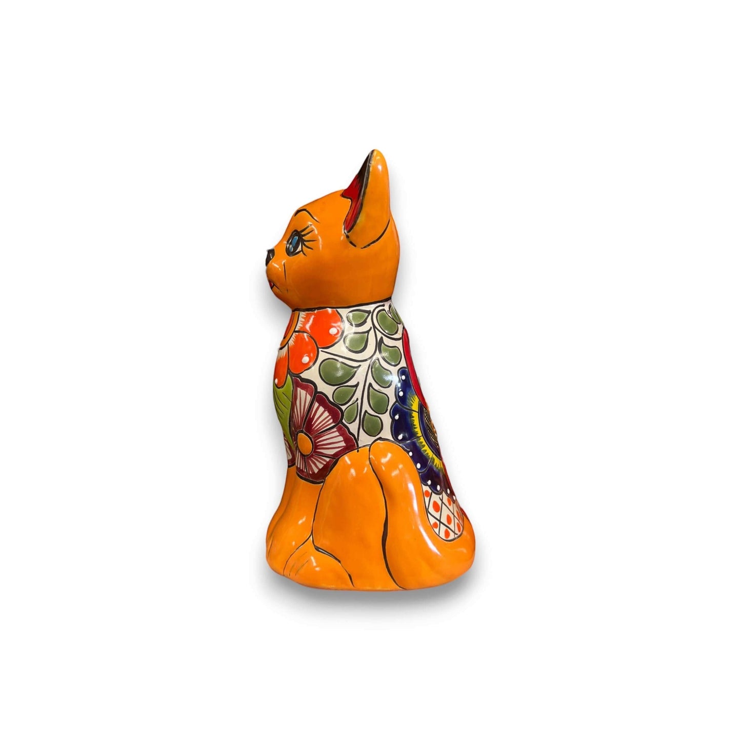 Colorful Hand-Painted Talavera Cat Statue Mexican Folk Art Decor - - Talavera Statue