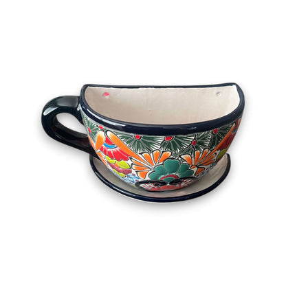 Talavera Coffee Cup Planter Hand-Painted Mexican Wall Pot - - Talavera Planter