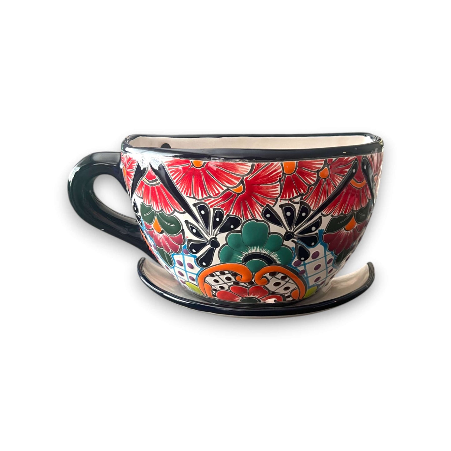 Talavera Coffee Cup Planter Hand-Painted Mexican Wall Pot - - Talavera Planter