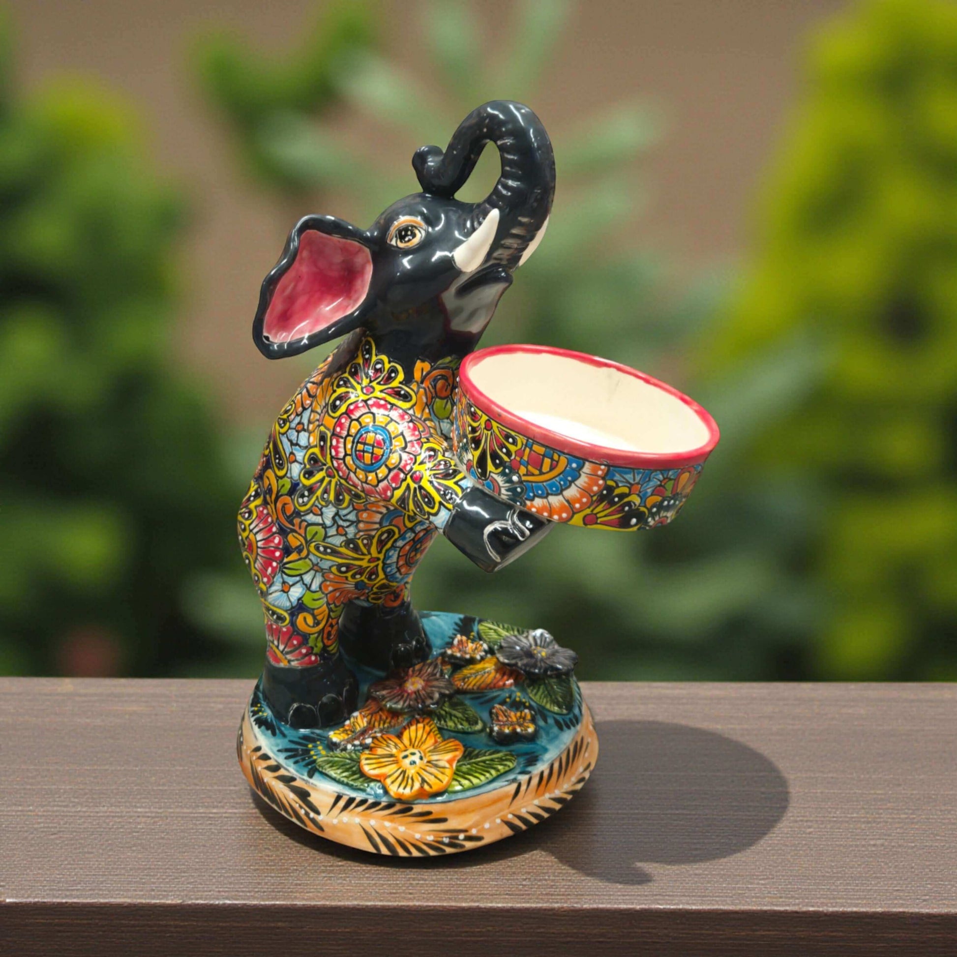 Talavera Elephant Planter Hand-Painted Ceramic Art - - Talavera Planter