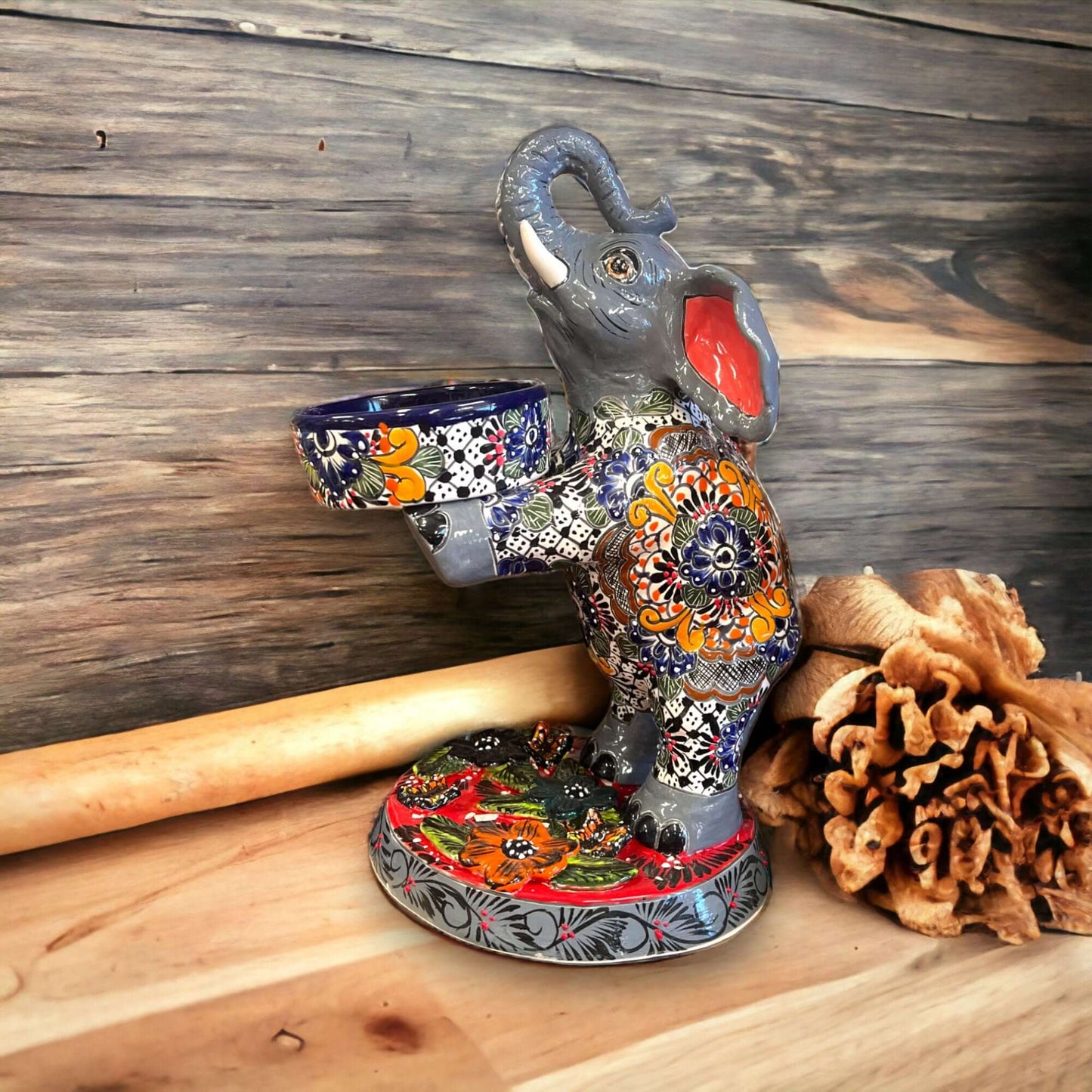 Talavera Elephant Planter Hand-Painted Ceramic Art - - Talavera Planter
