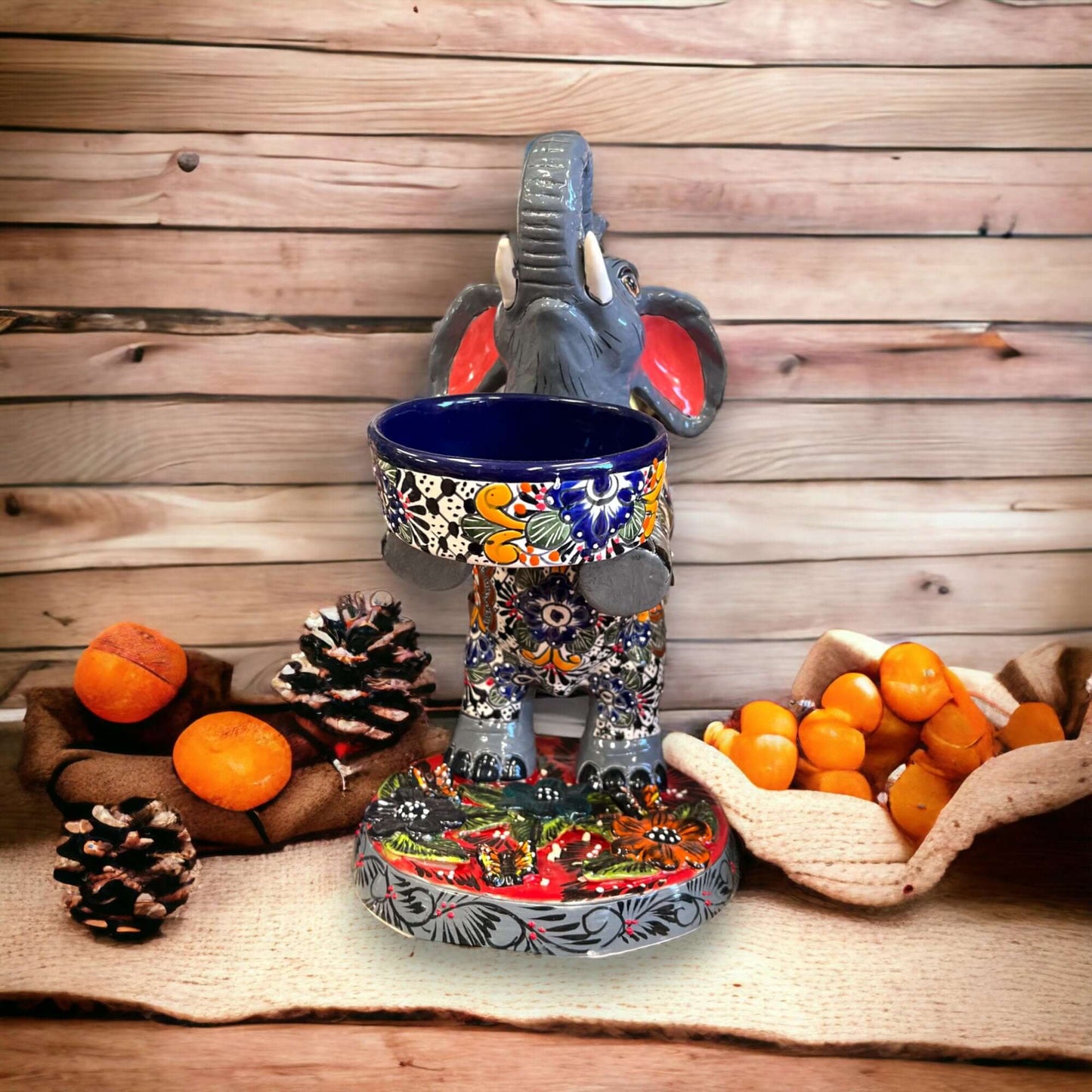 Talavera Elephant Planter Hand-Painted Ceramic Art - - Talavera Planter