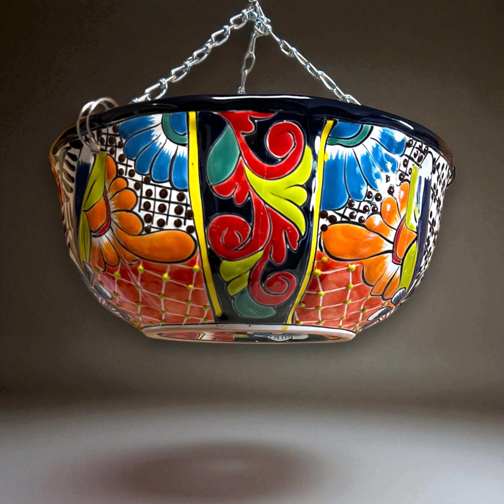 Talavera Hanging Planter Colorful Hand-Painted Mexican Flower Pot - - Talavera Flower Pot