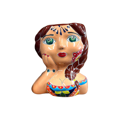 Hand-Painted Talavera Ceramic Lady Planter Mexican Artwork Decor - - Talavera Planter