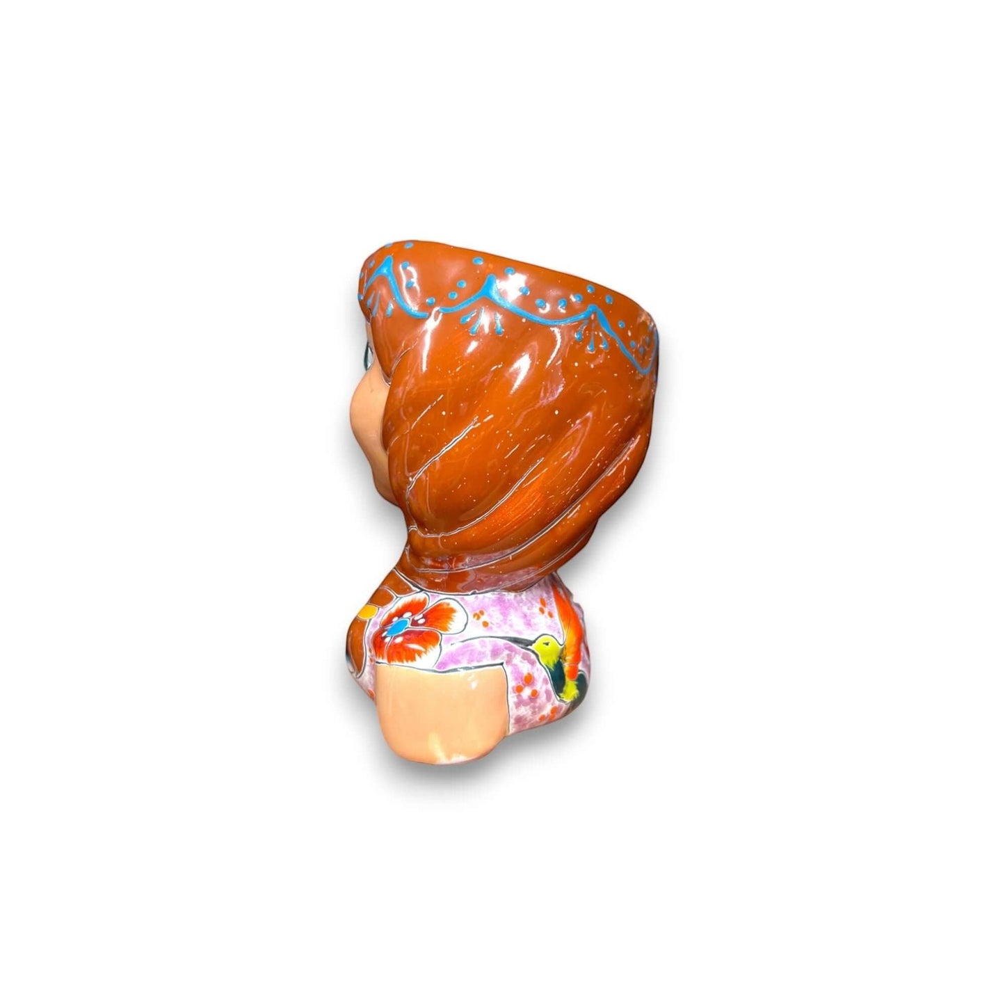 Hand-Painted Talavera Ceramic Lady Planter Mexican Artwork Decor - - Talavera Planter