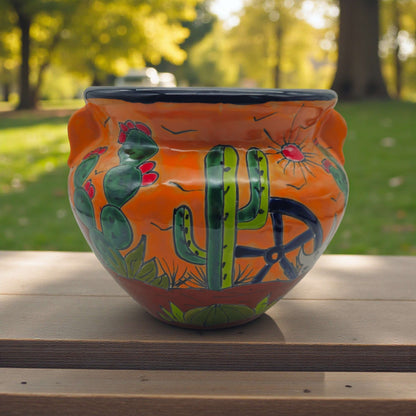 Talavera Cactus Planter Hand-Painted Desert Pot - - Talavera Planter