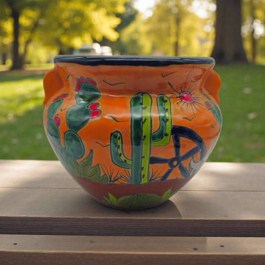 Talavera Cactus Planter Hand-Painted Desert Pot - - Talavera Planter