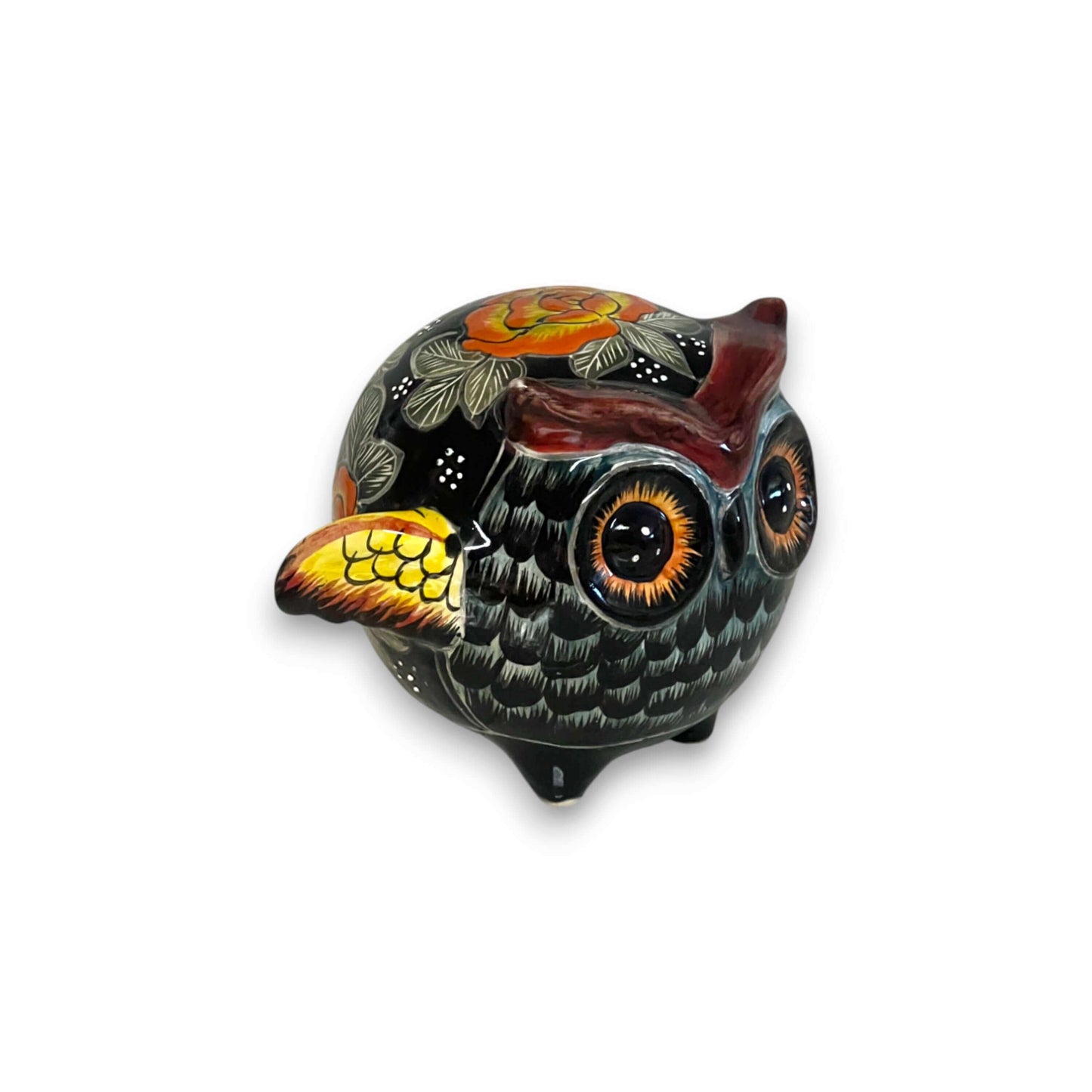 Talavera Owl Statue Hand-Painted Mexican Ceramic Bird Figurine - - Talavera Statue