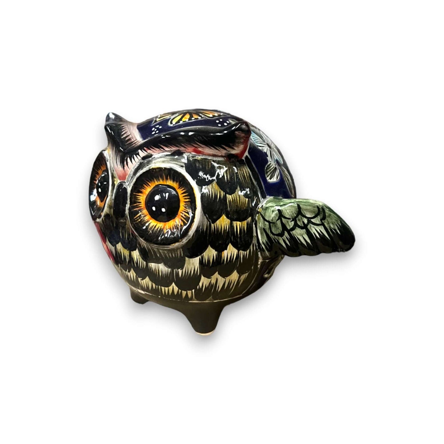 Talavera Owl Statue Hand-Painted Mexican Ceramic Bird Figurine - - Talavera Statue