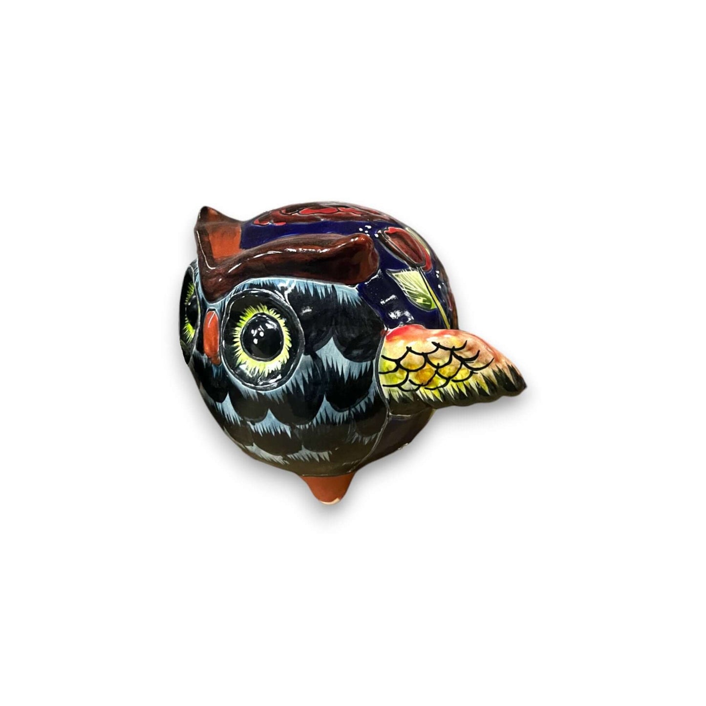 Talavera Owl Statue Hand-Painted Mexican Ceramic Bird Figurine - - Talavera Statue