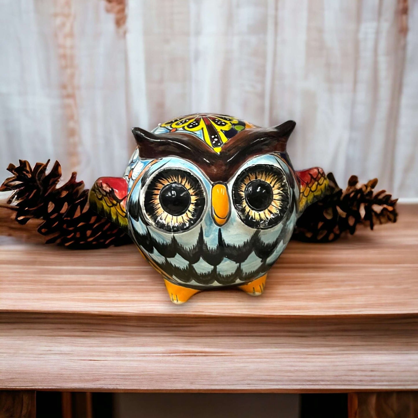 Talavera Owl Statue Hand-Painted Mexican Ceramic Bird Figurine - - Talavera Statue