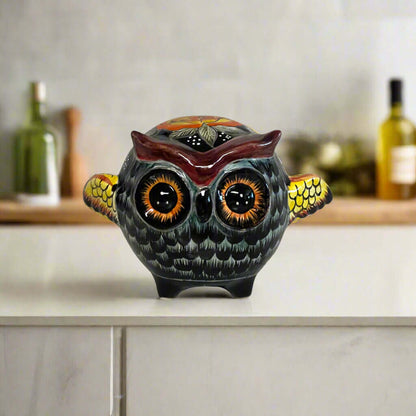 Talavera Owl Statue Hand-Painted Mexican Ceramic Bird Figurine - - Talavera Statue