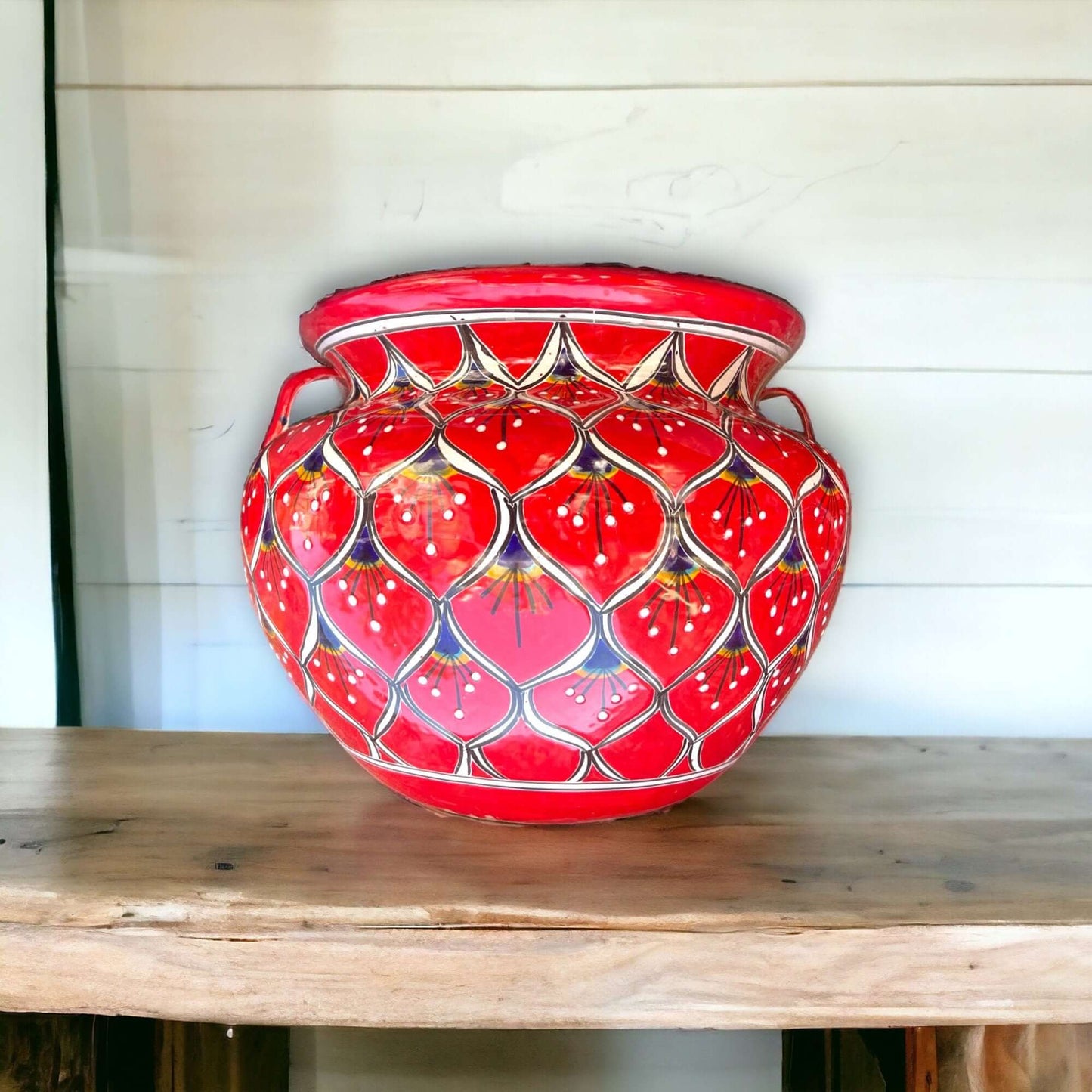 Extra Large Hand-Painted Talavera Peacock Flower Pot Planter Decor - - Talavera Flower Pot
