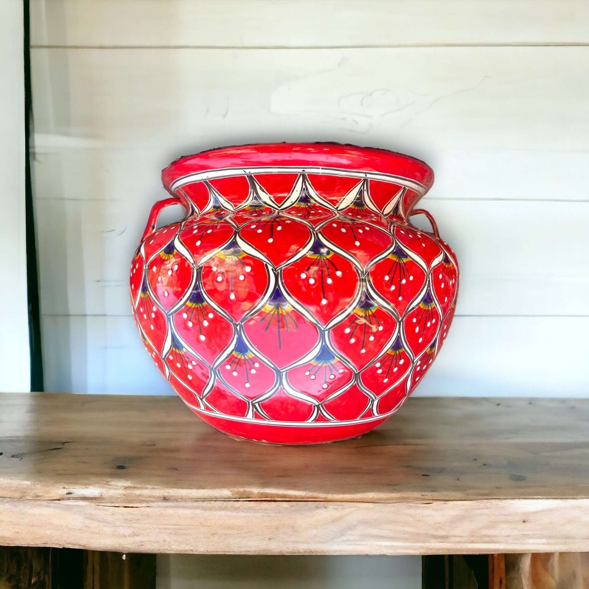 Extra Large Hand-Painted Talavera Peacock Flower Pot Planter Decor - - Talavera Flower Pot