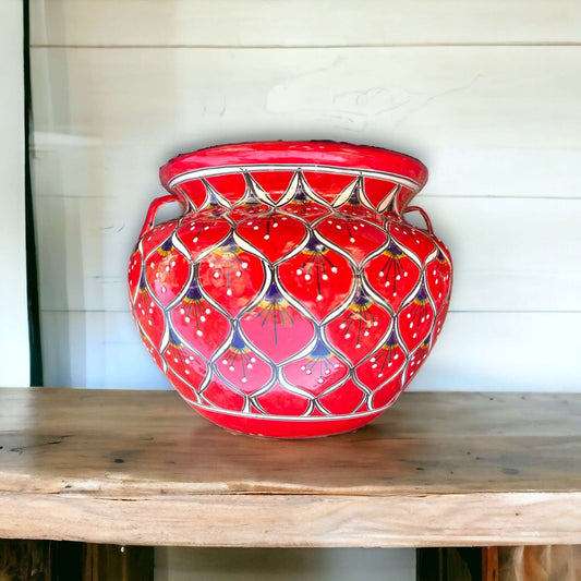 Extra Large Hand-Painted Talavera Peacock Flower Pot Planter Decor - - Talavera Flower Pot