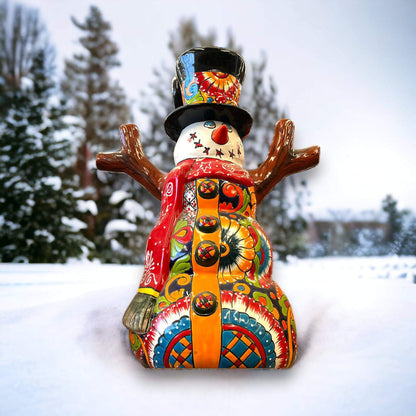 Hand-Painted Talavera Snowman Statue Festive Christmas Decoration - - Talavera Statue