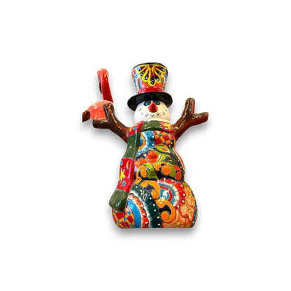 Hand-Painted Talavera Snowman Statue Festive Christmas Decoration - - Talavera Statue