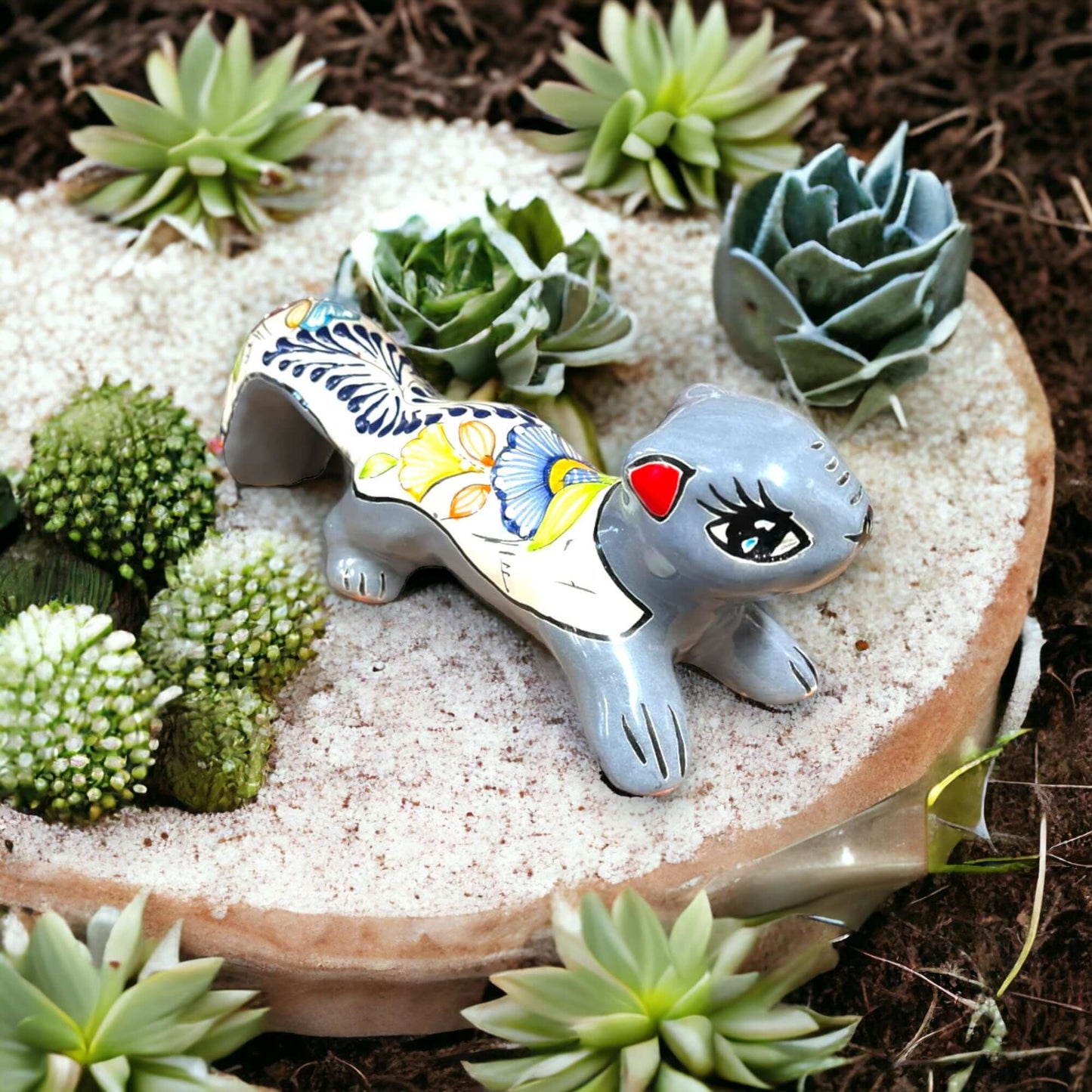 Talavera Squirrel Statue Colorful Hand-Painted Mexican Figurine - - Talavera Statue