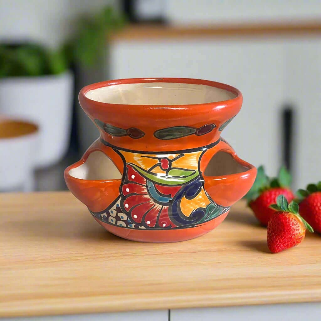 Talavera Strawberry Planter Hand-Painted Mexican Pot - - Talavera Planter