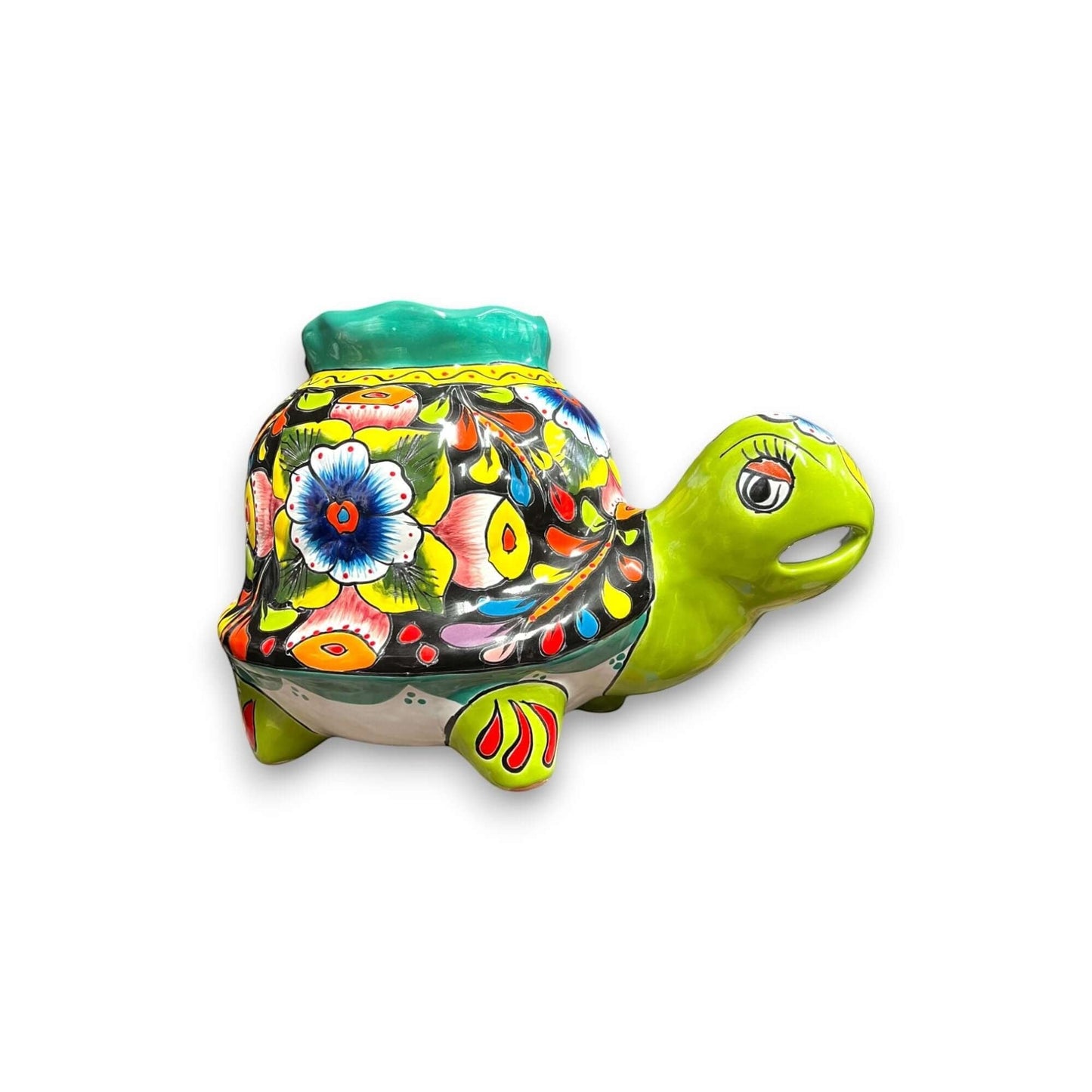 Vibrant Talavera Turtle Planter Mexican Pottery - - Talavera Planter