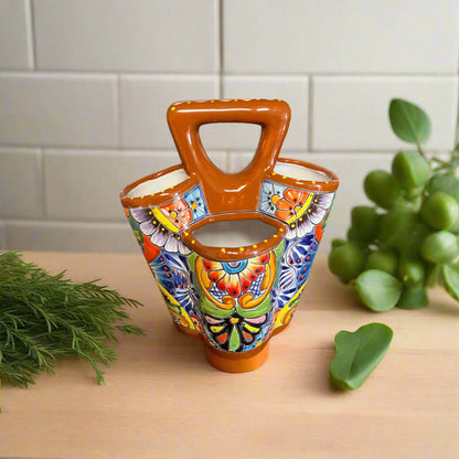 Talavera Utensil Holder Hand-Painted Mexican Kitchen Organizer - - Talavera Utensil Holder