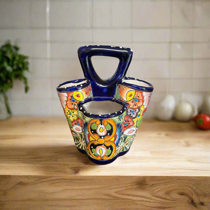 Talavera Utensil Holder Hand-Painted Mexican Kitchen Organizer - - Talavera Utensil Holder