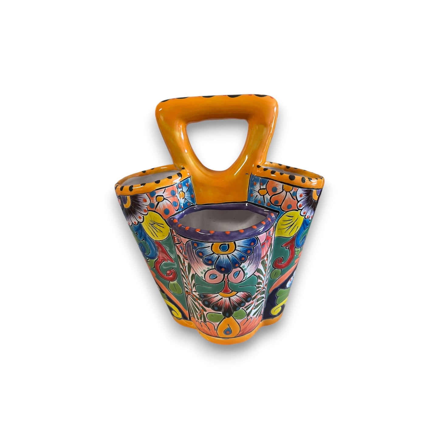 Talavera Utensil Holder Hand-Painted Mexican Kitchen Organizer - - Talavera Utensil Holder