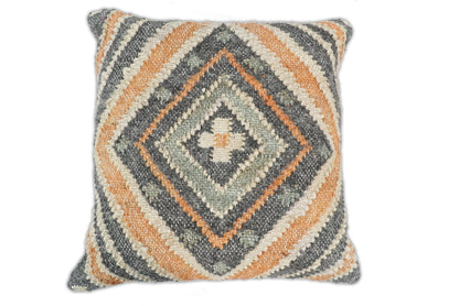 Hand Woven Boho Rust and Charcoal Jute and Wool Tribal Accent Pillow, Cushion | PL11 - 18"x18" - All Products